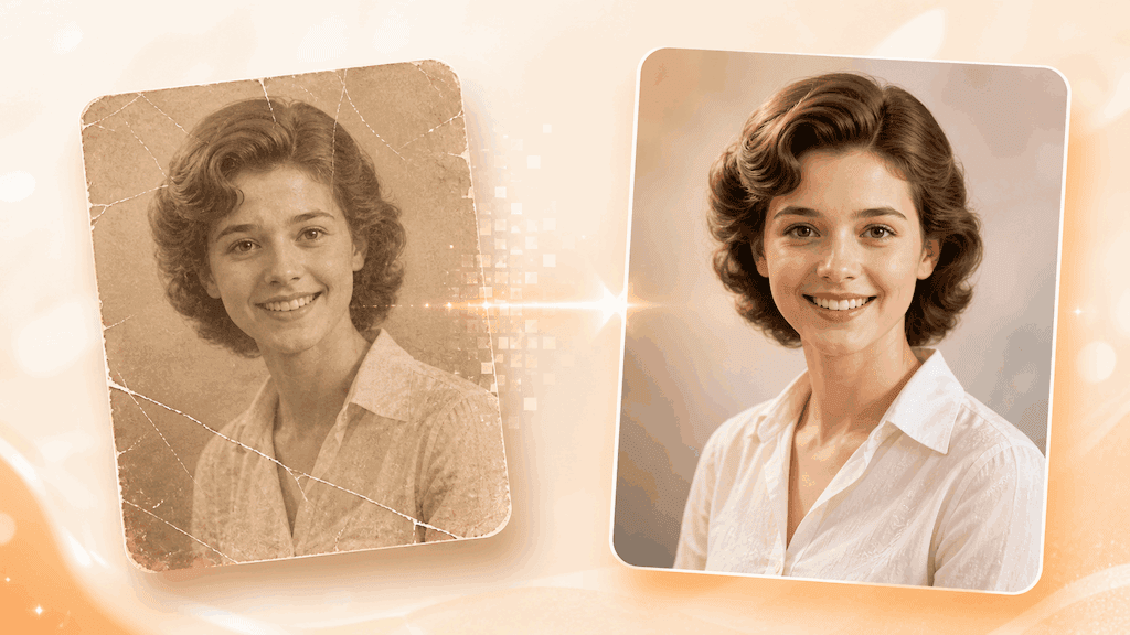 English old photo restoration preview showing before and after